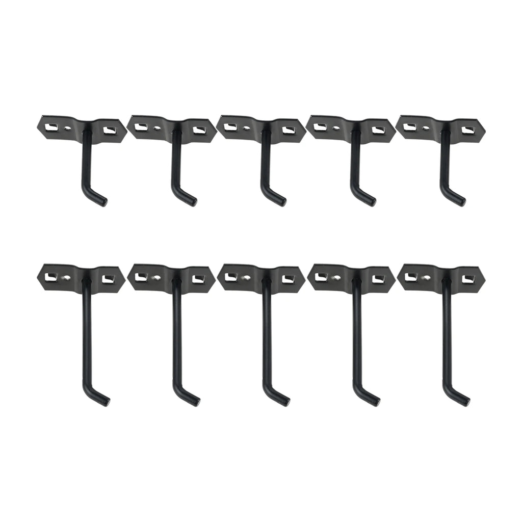 Black square-hole pegboard hooks 5-pack