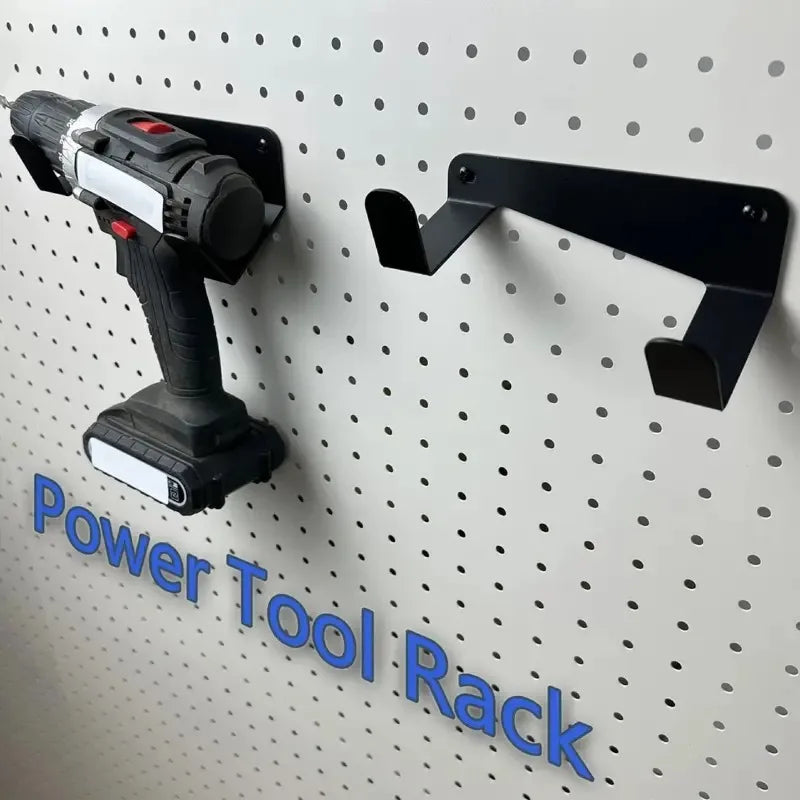 Heavy-duty metal wall tool rack with drill holder