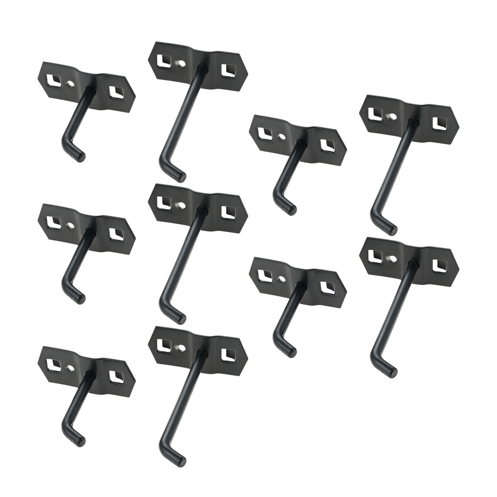 Black square-hole pegboard hooks 5-pack