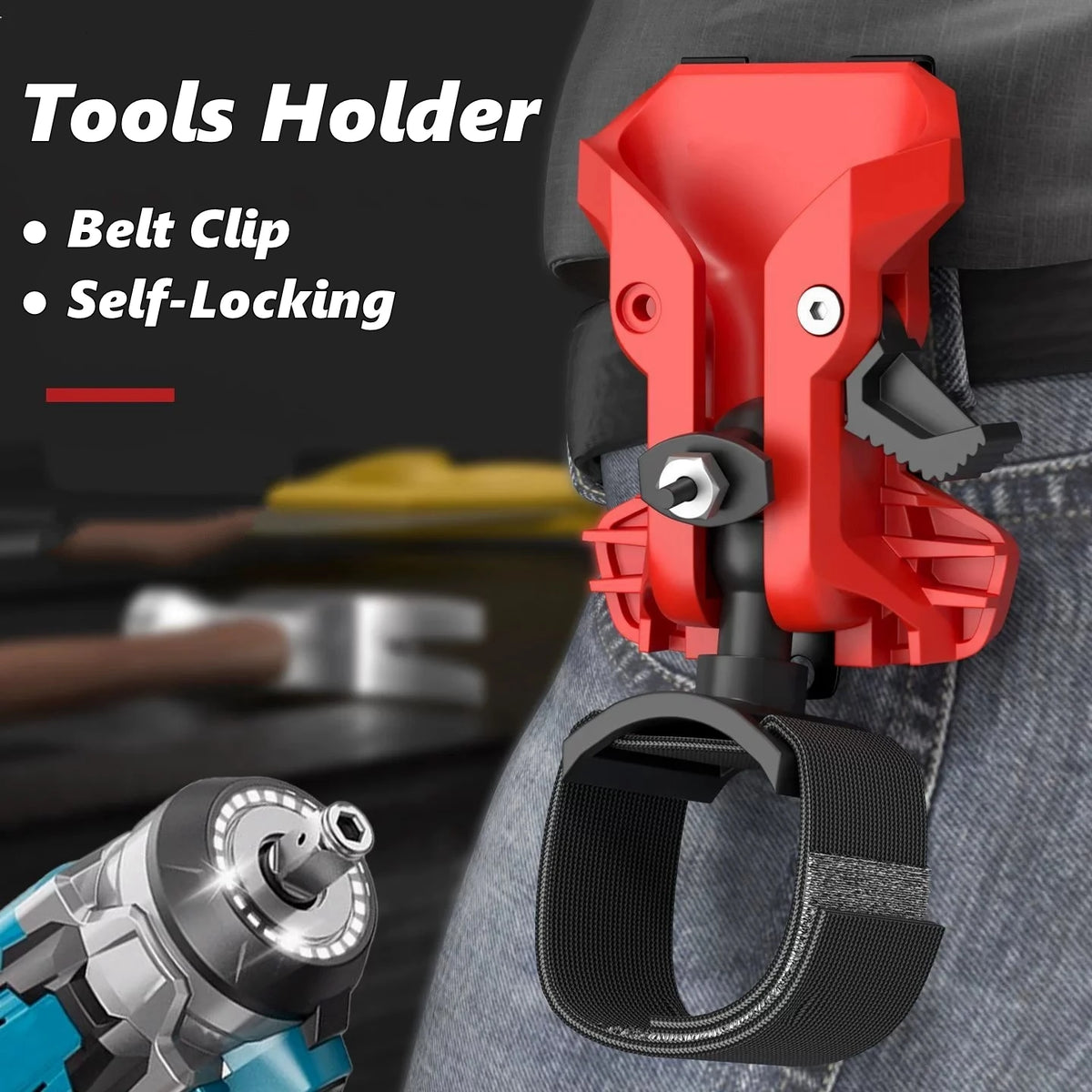Quick-release drill holster with auto-lock belt clip