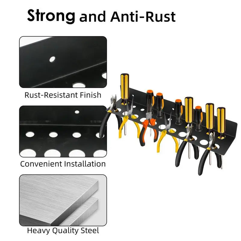 Wall-mounted metal screwdriver and plier rack