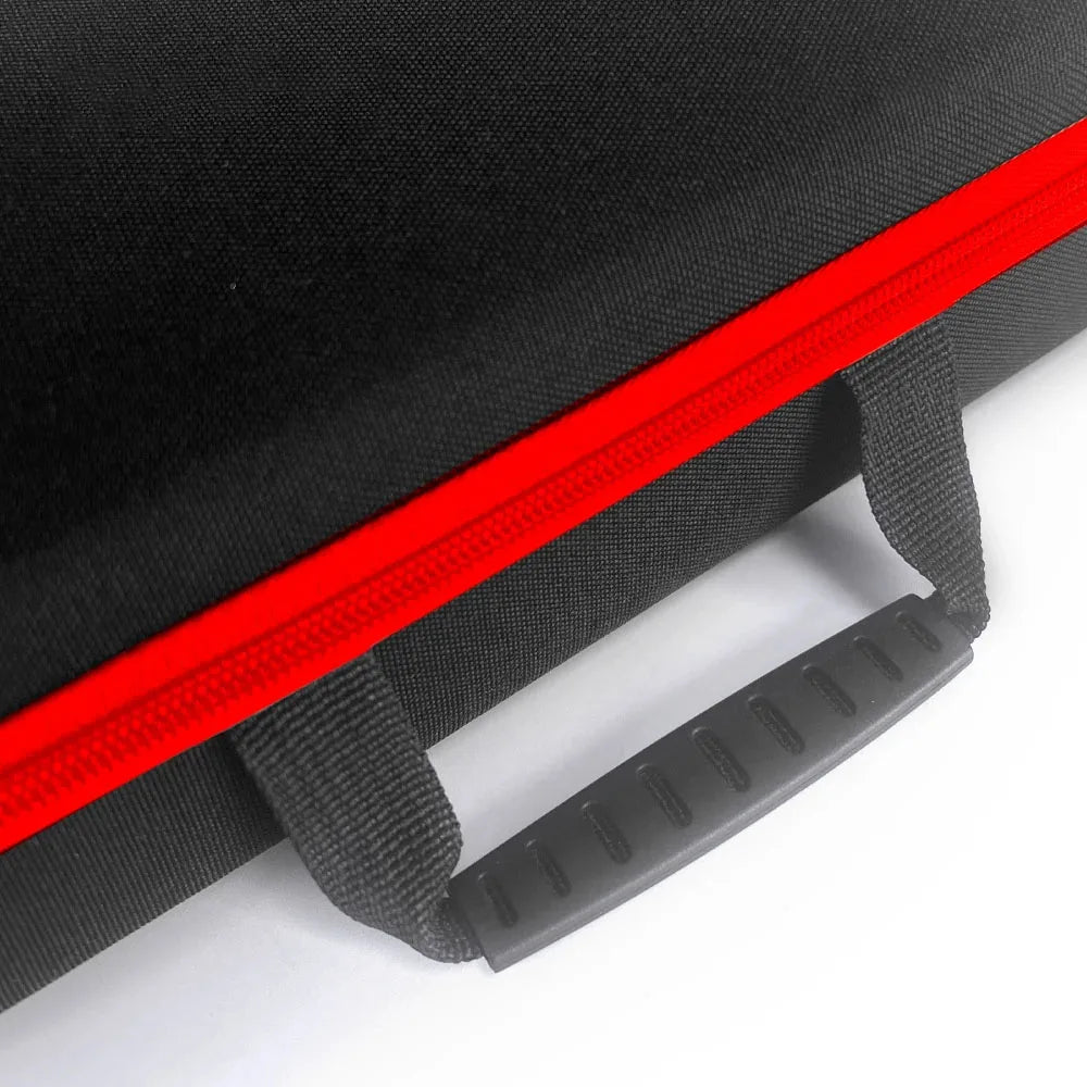 Large waterproof electrician tool bag with red trim