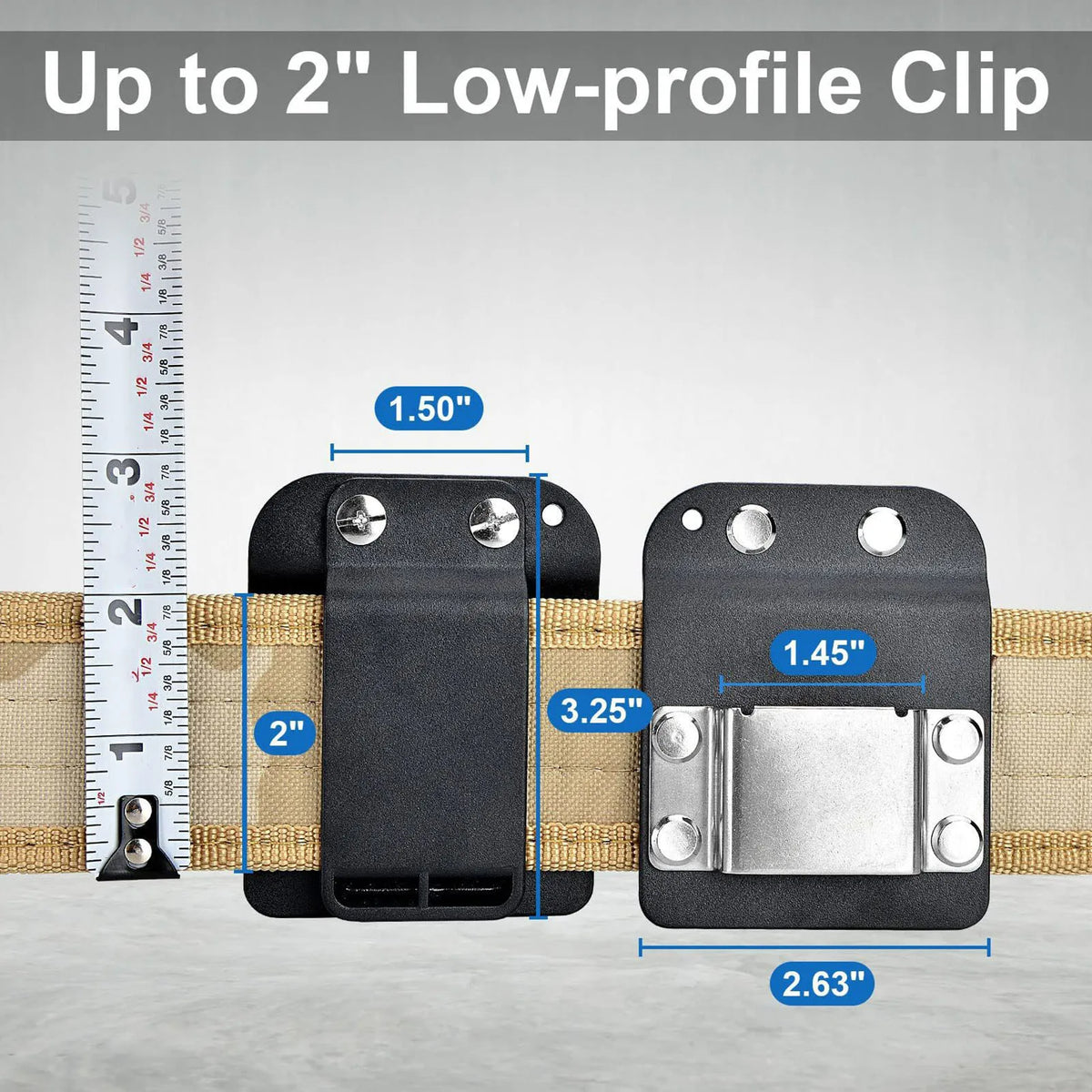 Stainless steel drill belt clip and tape measure holder