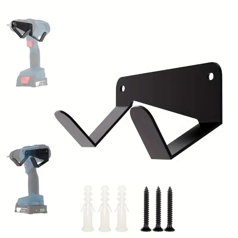 Heavy-duty metal wall tool rack with drill holder
