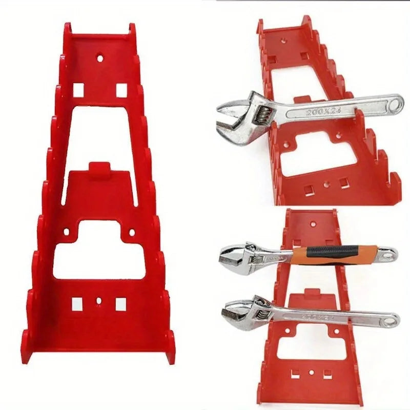Red wrench organizer tray for wrenches and sockets